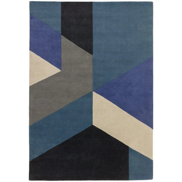 Covor pufos din lână lucrat manual modern model geometric abstract Reef Big Geo Blue 10 mm 200x290 cm REEF2002900013