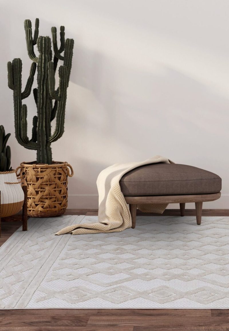 Covor pufos alb modern model geometric Salta White Links 2-11 mm 66x240 cm SALT066240SA05 - imagine 3