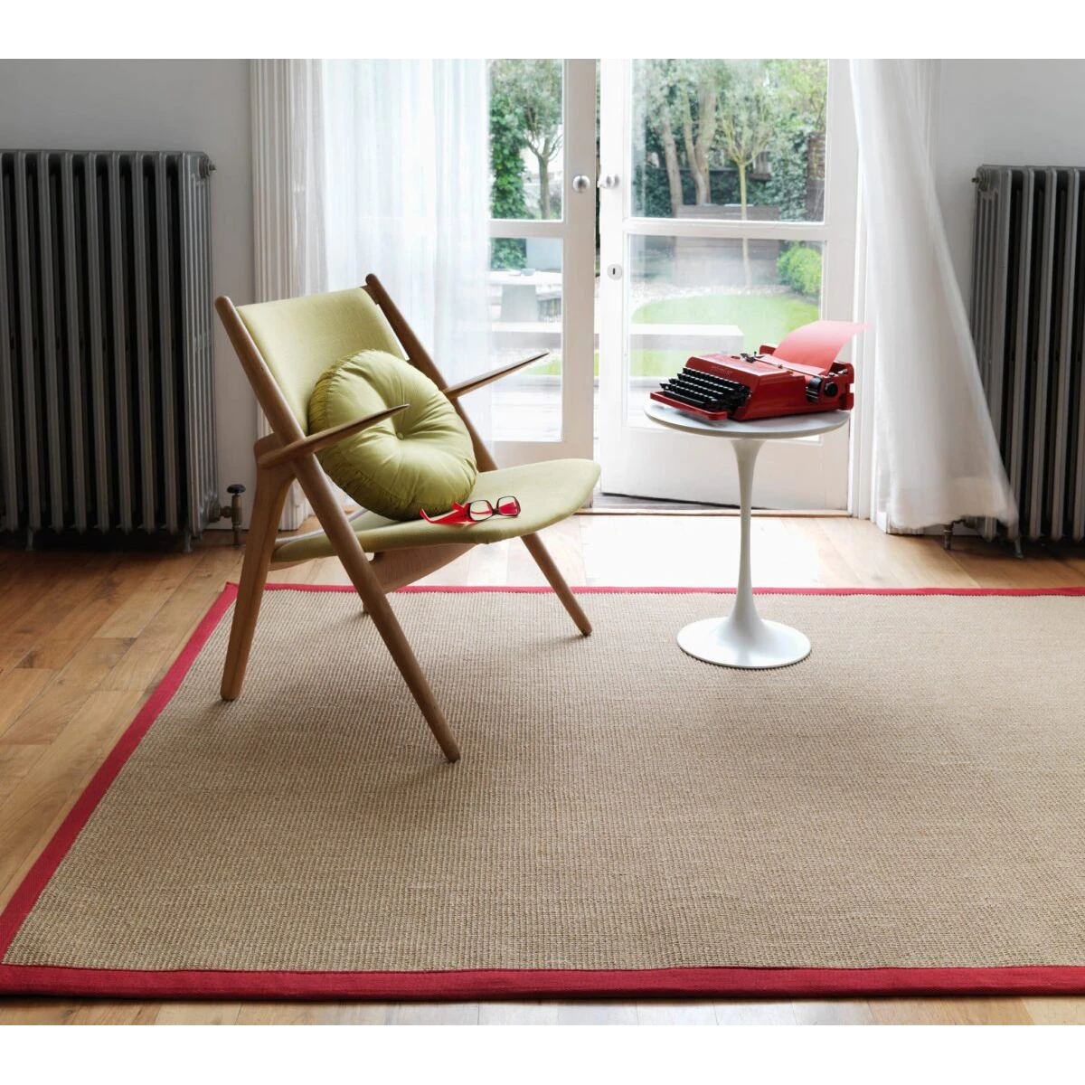 Covor rosu din sisal bumbac modern outdoor model uni Sisal Linen Red 4 mm 240x340 cm SISA240340REDD