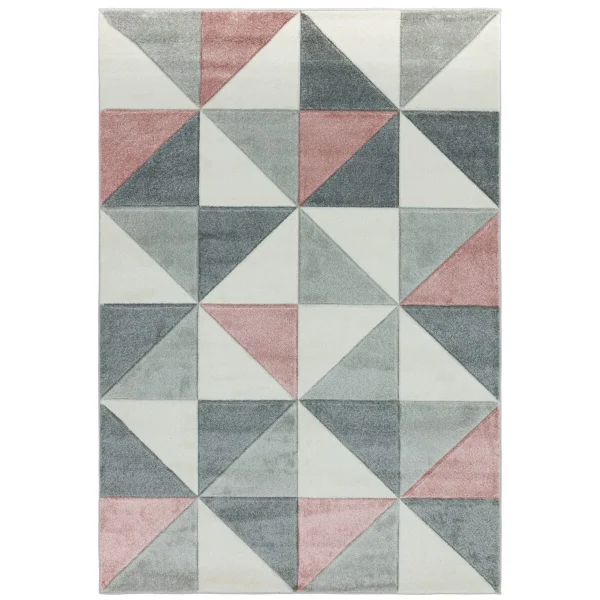 Covor pufos roz modern model geometric Sketch Cubic Pink 13 mm 200x290 cm SKET2002900005