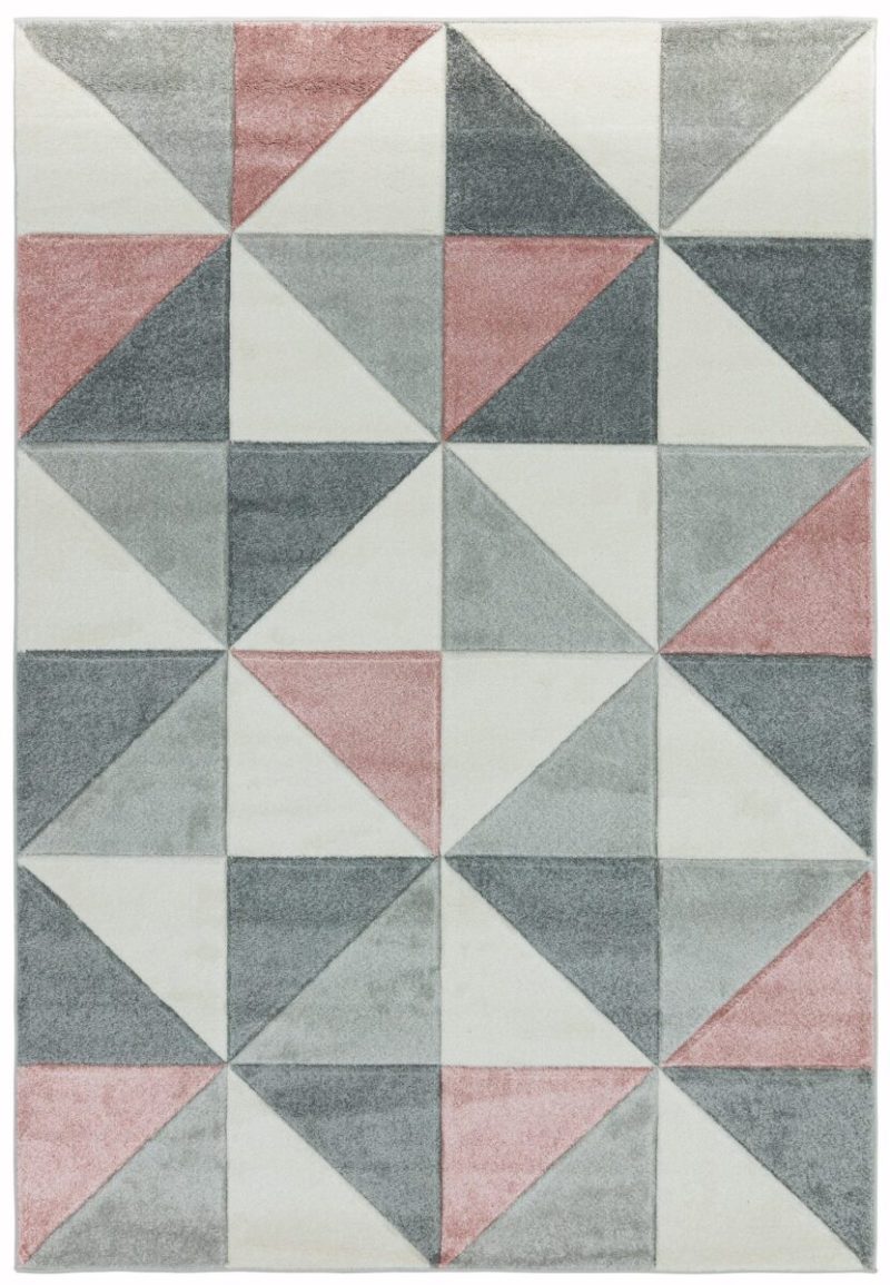 Covor pufos roz modern model geometric Sketch Cubic Pink 13 mm 200x290 cm SKET2002900005