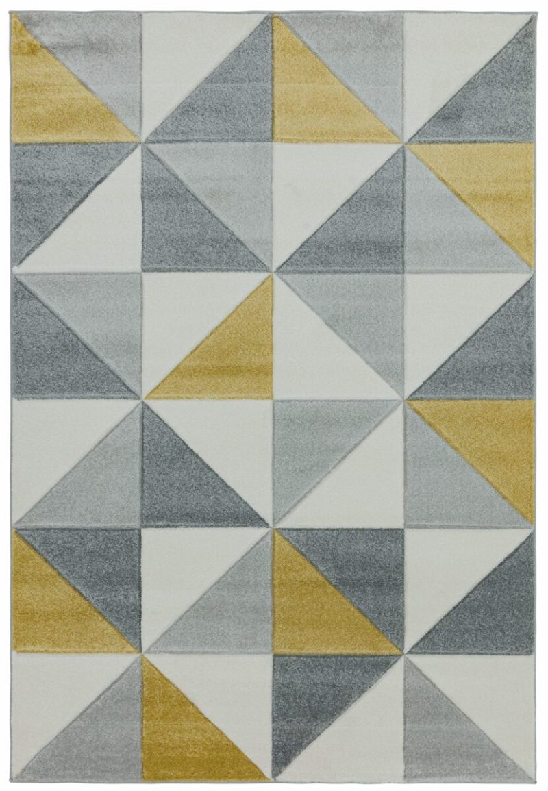 Covor pufos ocru modern model geometric Sketch Cubic Ochre 13 mm 200x290 cm SKET2002900006 - imagine 2
