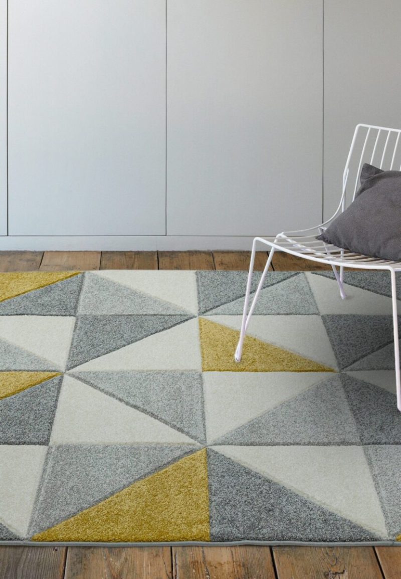 Covor pufos ocru modern model geometric Sketch Cubic Ochre 13 mm 160x230 cm SKET1602300006 - imagine 3