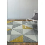 Covor pufos ocru modern model geometric Sketch Cubic Ochre 13 mm 80x150 cm SKET0801500006