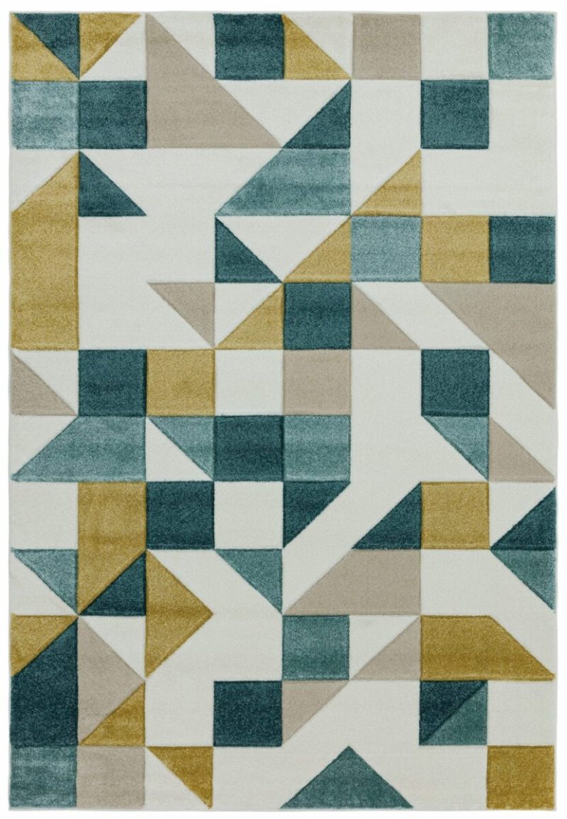 Covor pufos verde modern model geometric Sketch Shapes Green 13 mm 200x290 cm SKET2002900003 - imagine 2