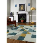 Covor pufos verde modern model geometric Sketch Shapes Green 13 mm 80x150 cm SKET0801500003