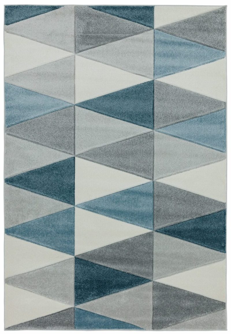 Covor pufos albastru modern model geometric Sketch Kite Blue 13 mm 200x290 cm SKET2002900007 - imagine 2
