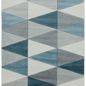 Covor pufos albastru modern model geometric Sketch Kite Blue 13 mm 80x150 cm SKET0801500007