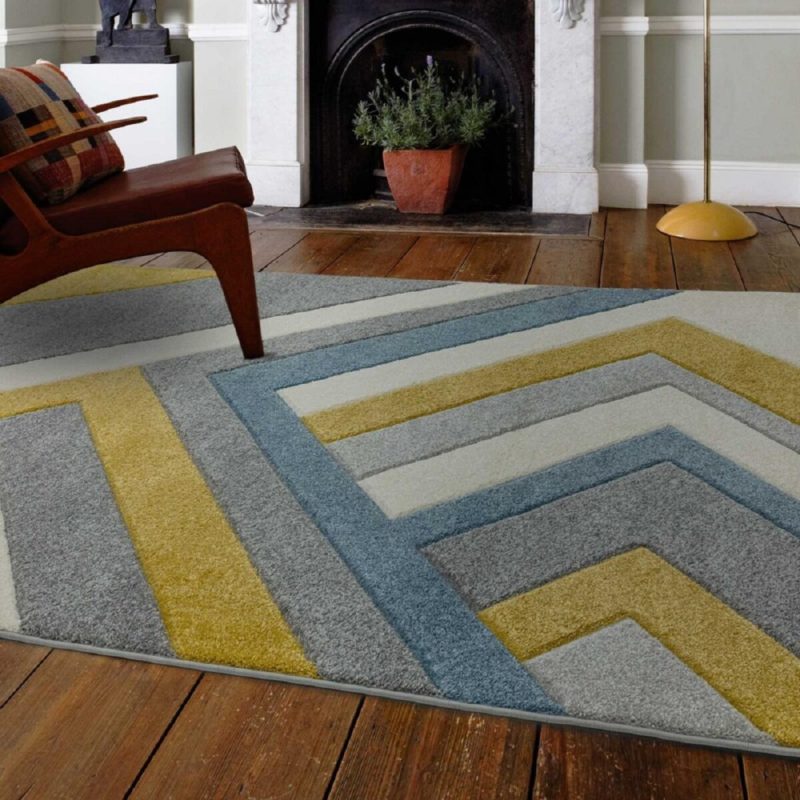 Covor pufos gri multicolor modern model geometric Sketch Linear Grey Multi 13 mm 80x150 cm SKET0801500009 - imagine 3