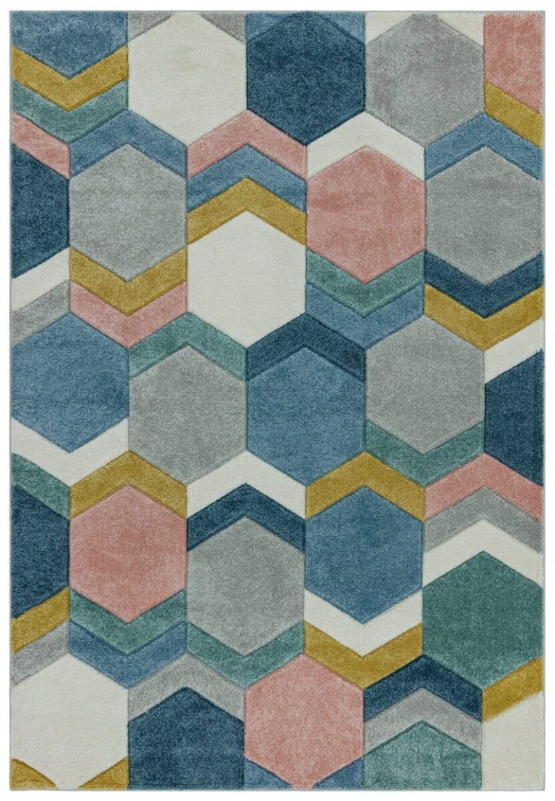Covor pufos multicolor modern model geometric Sketch Hexagon Multi 13 mm 80x150 cm SKET0801500010 - imagine 2