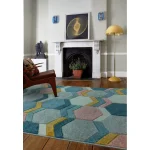 Covor pufos multicolor modern model geometric Sketch Hexagon Multi 13 mm 200x290 cm SKET2002900010