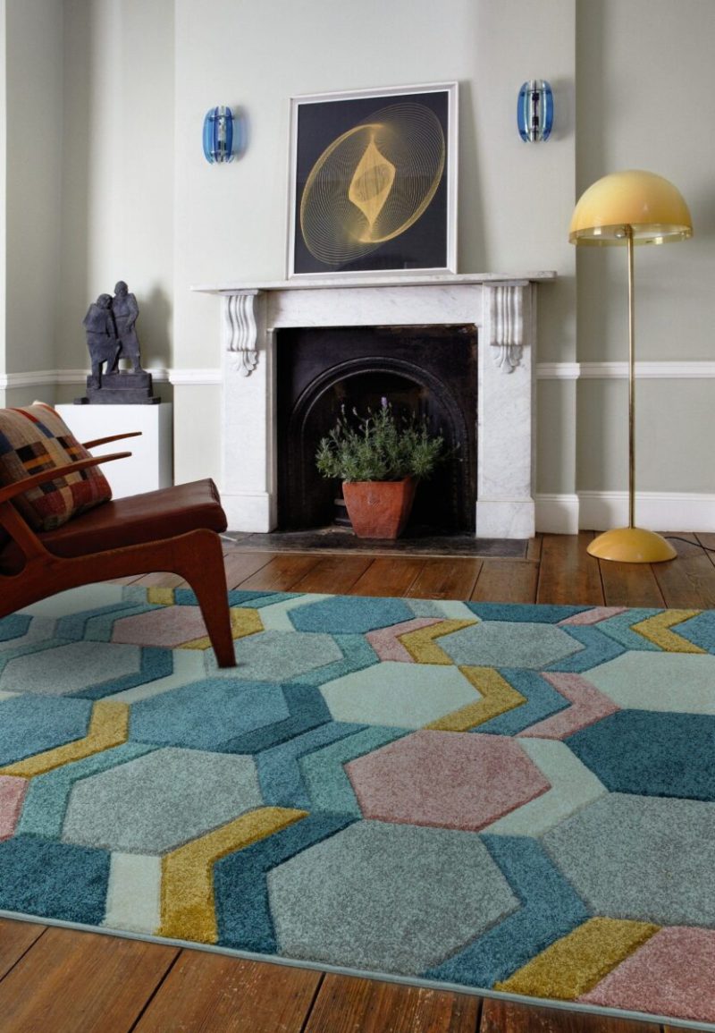Covor pufos multicolor modern model geometric Sketch Hexagon Multi 13 mm 80x150 cm SKET0801500010 - imagine 3