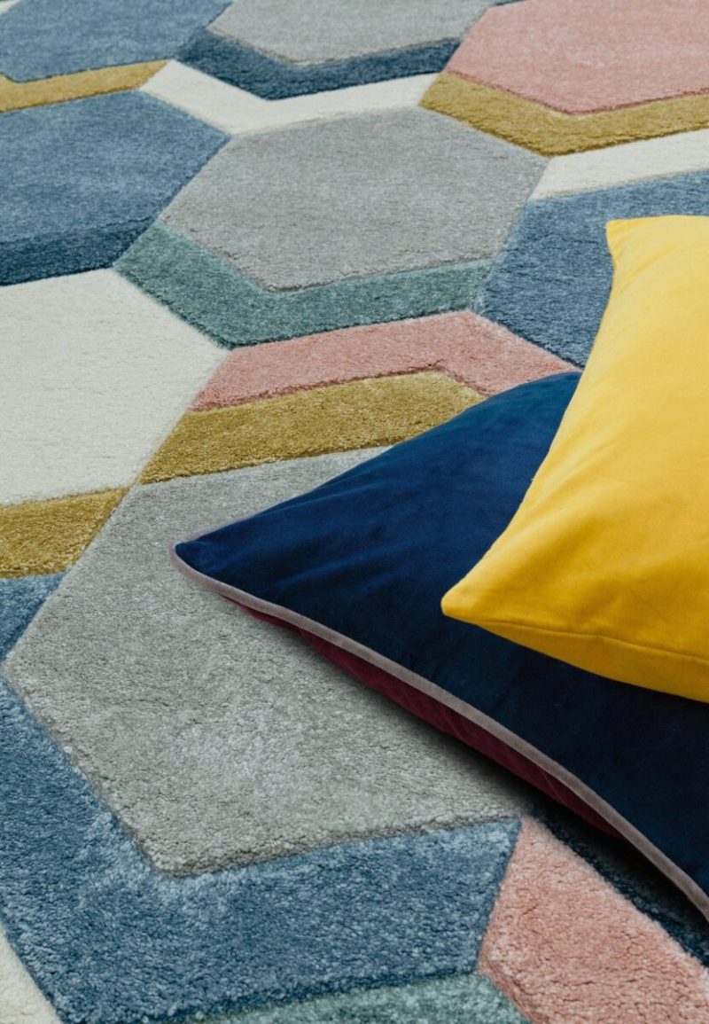 Covor pufos multicolor modern model geometric Sketch Hexagon Multi 13 mm 80x150 cm SKET0801500010 - imagine 4