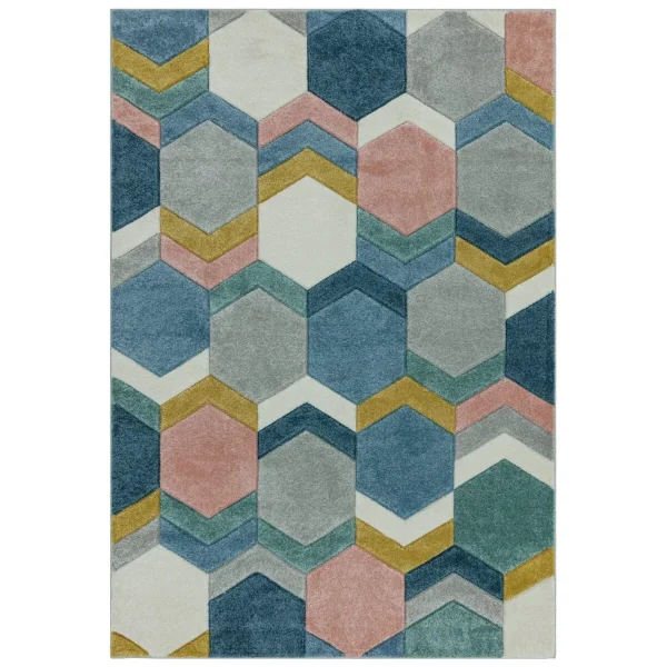 Covor pufos multicolor modern model geometric Sketch Hexagon Multi 13 mm 120x170 cm SKET1201700010