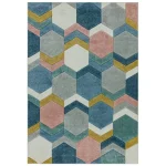 Covor pufos multicolor modern model geometric Sketch Hexagon Multi 13 mm 80×150 cm SKET0801500010