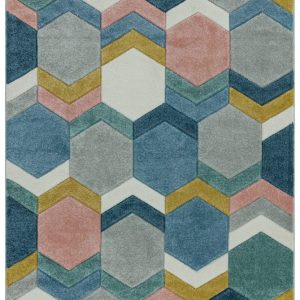 Covor pufos multicolor modern model geometric Sketch Hexagon Multi 13 mm 80x150 cm SKET0801500010