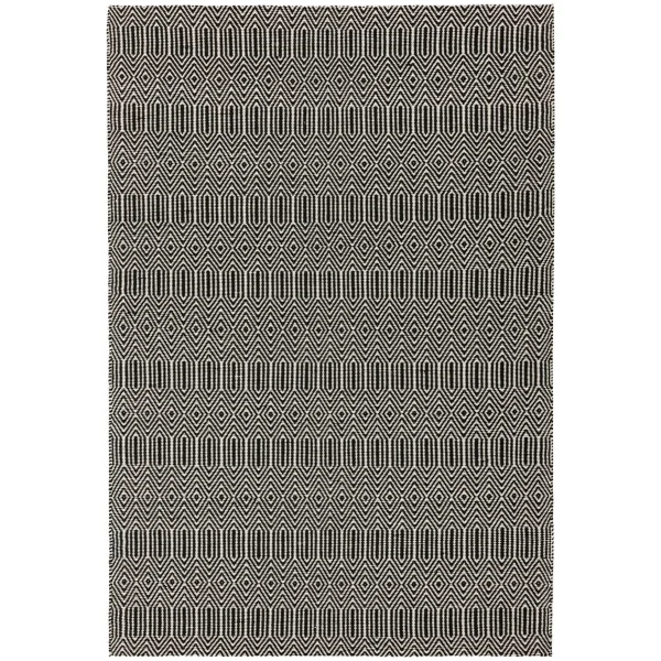 Covor negru din bumbac lână lucrat manual modern outdoor model geometric Sloan Black 4 mm 120x170 cm SLOA120170BLAC