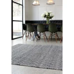 Covor negru din bumbac lână lucrat manual modern outdoor model geometric Sloan Black 4 mm 100x150 cm SLOA100150BLAC