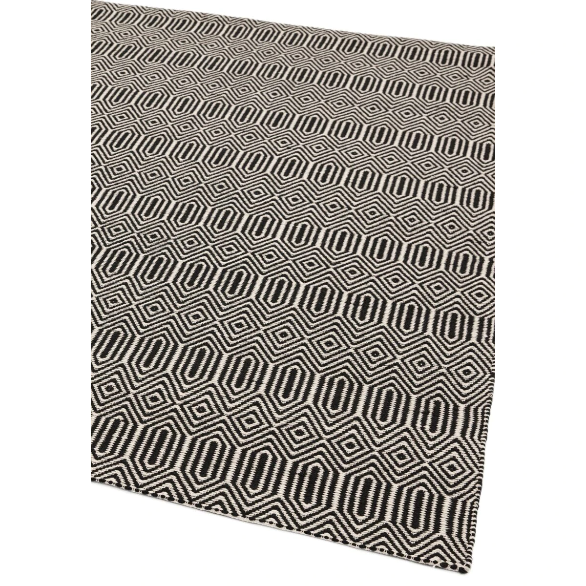Covor negru din bumbac lână lucrat manual modern outdoor model geometric Sloan Black 4 mm 100x150 cm SLOA100150BLAC