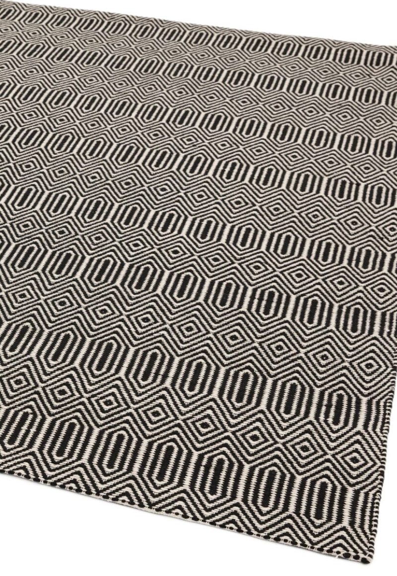 Covor negru din bumbac lână lucrat manual modern outdoor model geometric Sloan Black 4 mm 160x230 cm SLOA160230BLAC - imagine 4