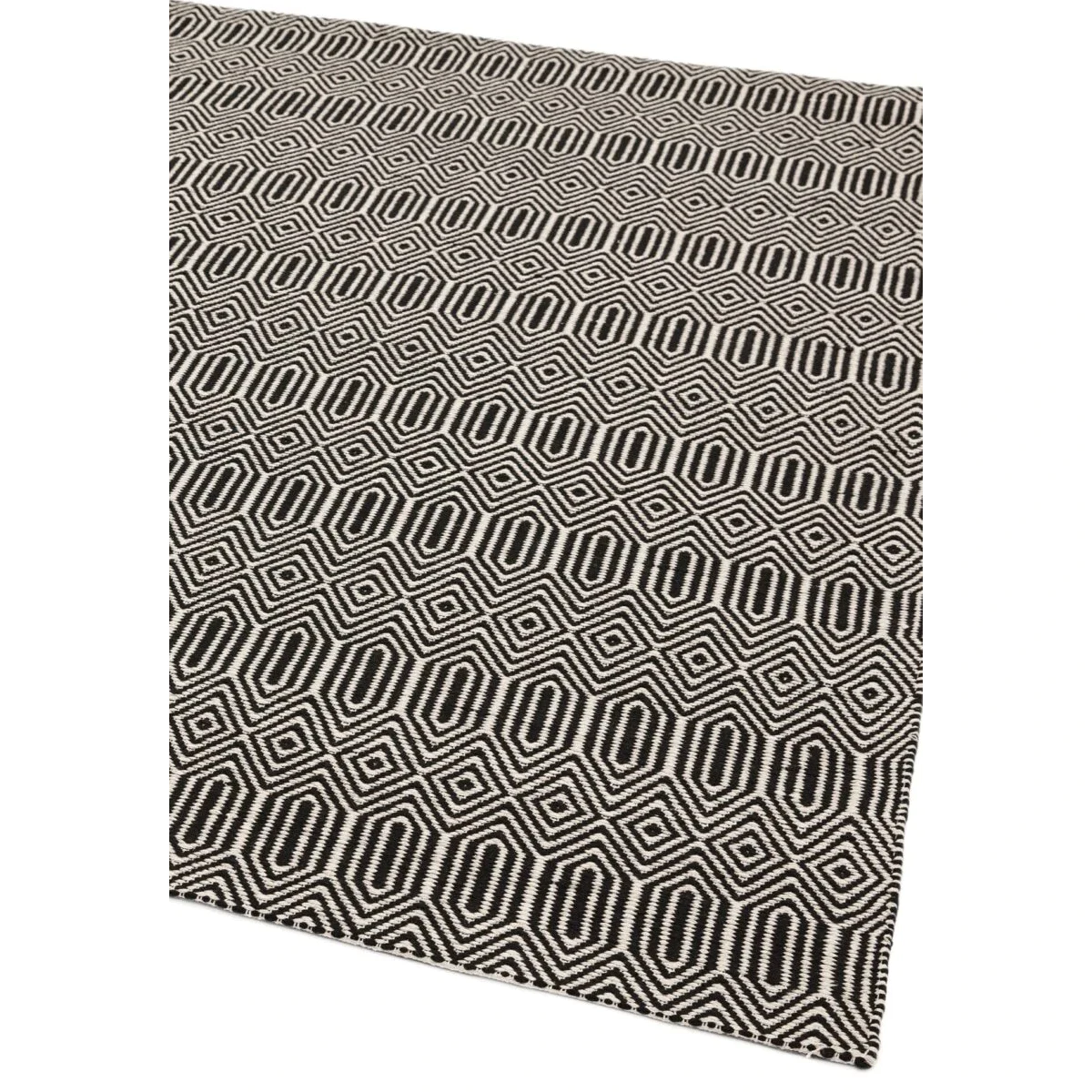 Covor negru din bumbac lână lucrat manual modern outdoor model geometric Sloan Black 4 mm 200x300 cm SLOA200300BLAC