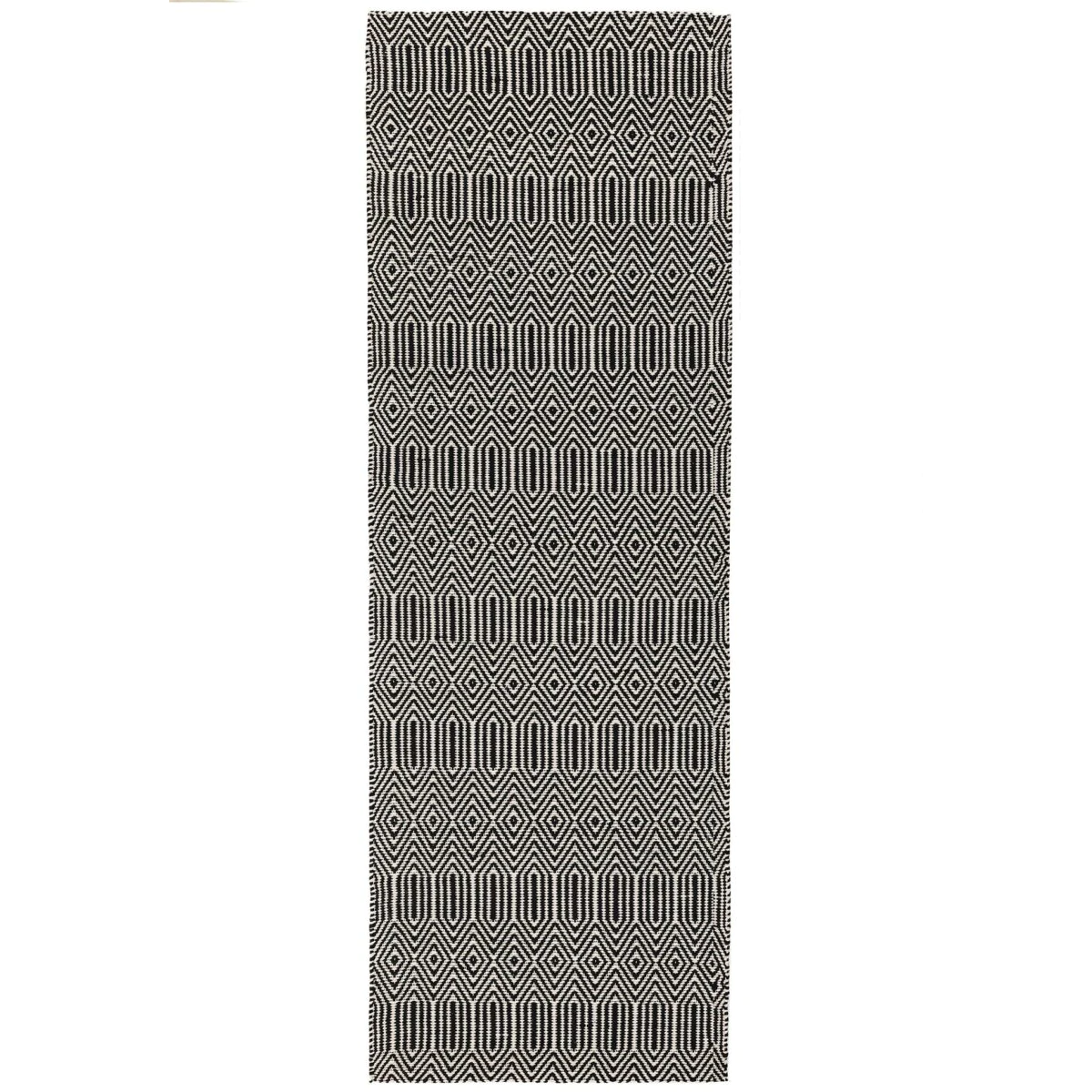 Covor negru din bumbac lână lucrat manual modern outdoor model geometric Sloan Black 4 mm 100x150 cm SLOA100150BLAC