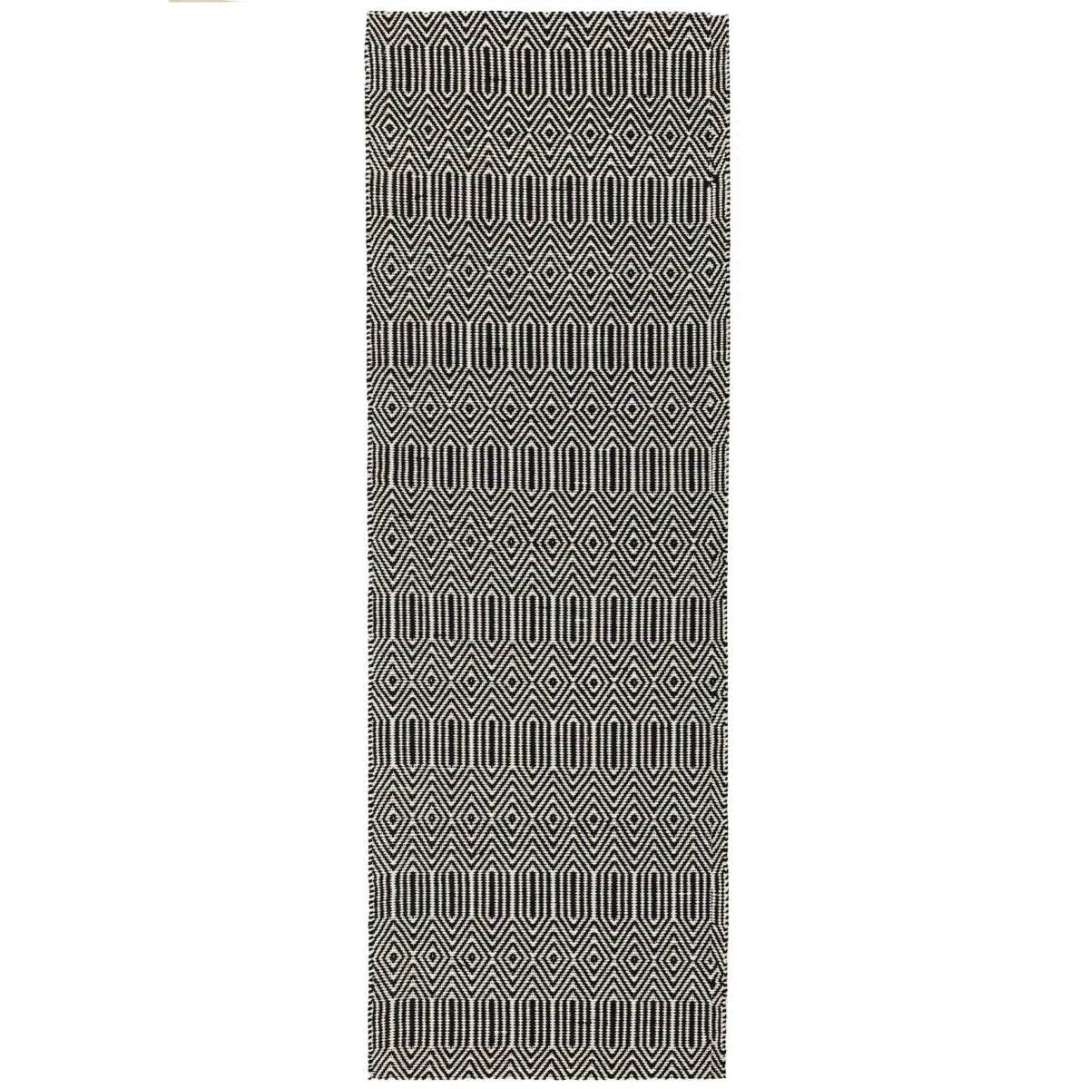 Covor negru din bumbac lână lucrat manual modern outdoor model geometric Sloan Black 4 mm 200x300 cm SLOA200300BLAC