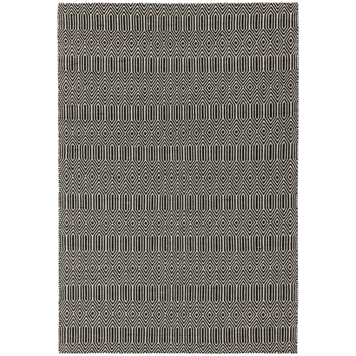 Covor negru din bumbac lână lucrat manual modern outdoor model geometric Sloan Black 4 mm 100x150 cm SLOA100150BLAC