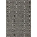 Covor negru din bumbac lână lucrat manual modern outdoor model geometric Sloan Black 4 mm 120×170 cm SLOA120170BLAC