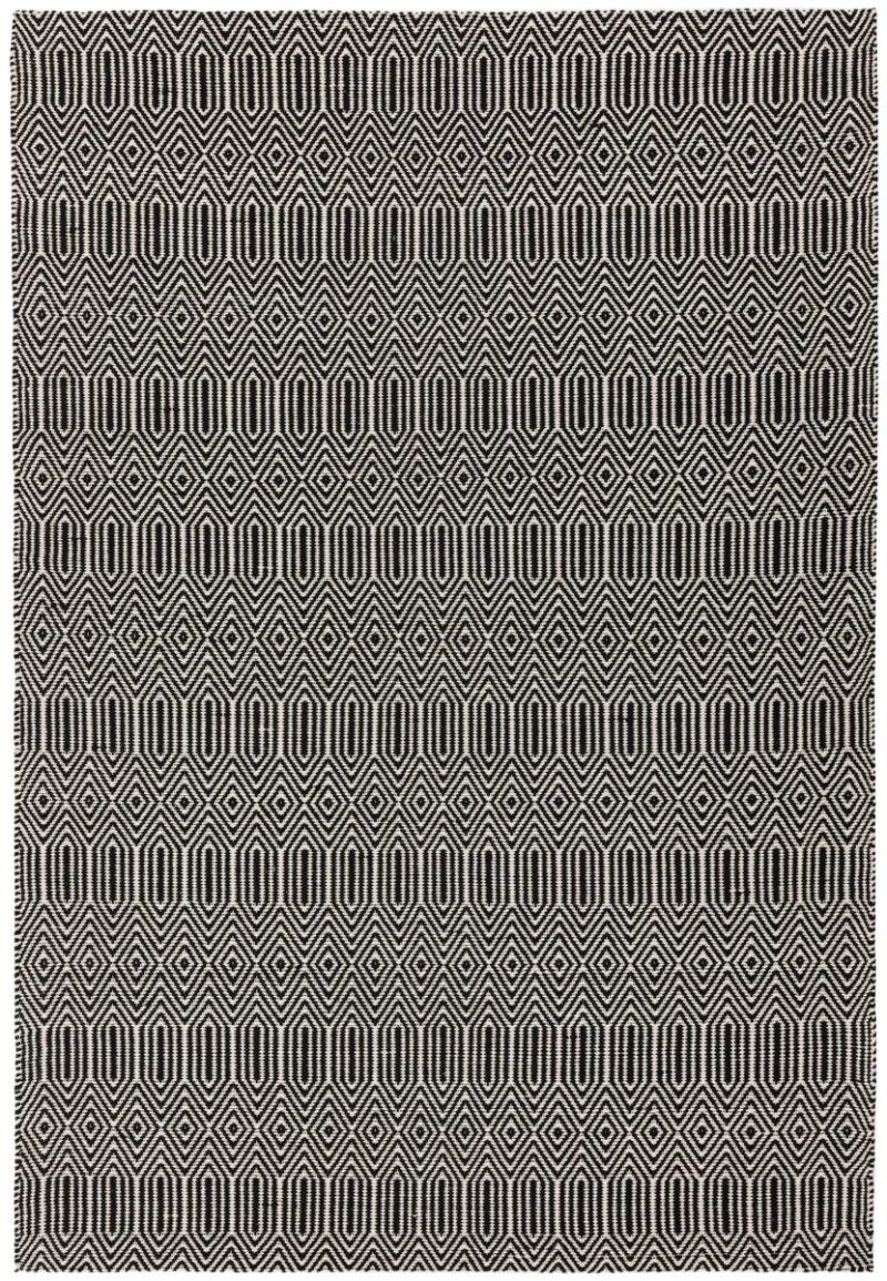 Covor negru din bumbac lână lucrat manual modern outdoor model geometric Sloan Black 4 mm 160x230 cm SLOA160230BLAC