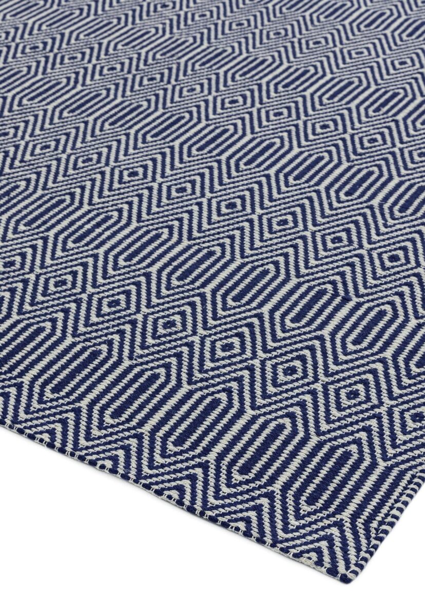 Covor albastru bombac, geometric modern Sloan Blue, 100x150 cm