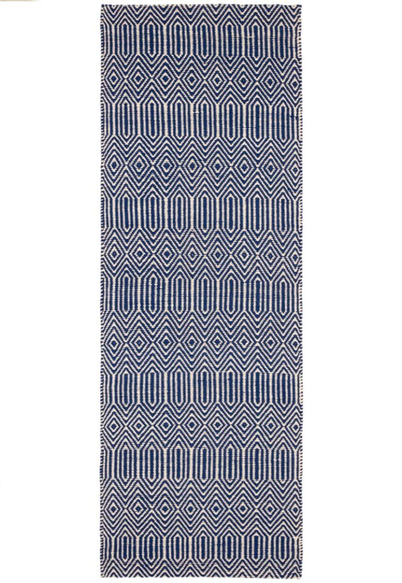 Covor albastru din bumbac lână lucrat manual modern outdoor model geometric Sloan Blue 4 mm 66x200 cm SLOA066200BLUE - imagine 5