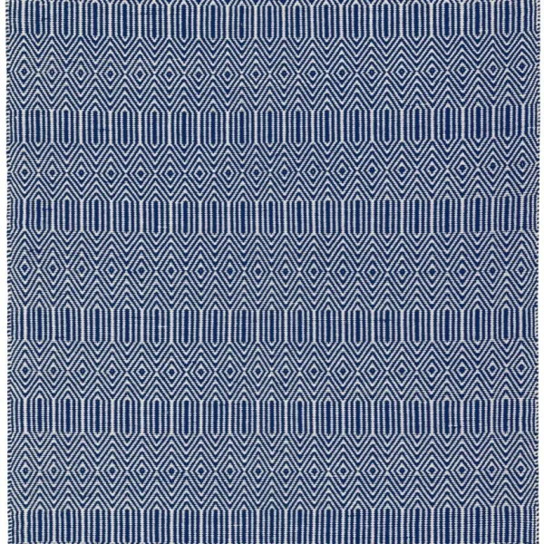 Covor manual Sloan Blue, bumbac lână, geometric, Asiatic, 120x170