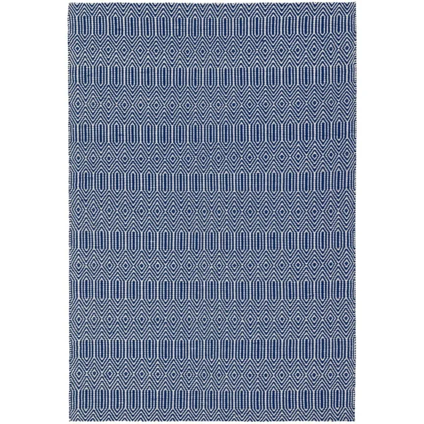 Covor albastru din bumbac lână lucrat manual modern outdoor model geometric Sloan Blue 4 mm 160x230 cm SLOA160230BLUE
