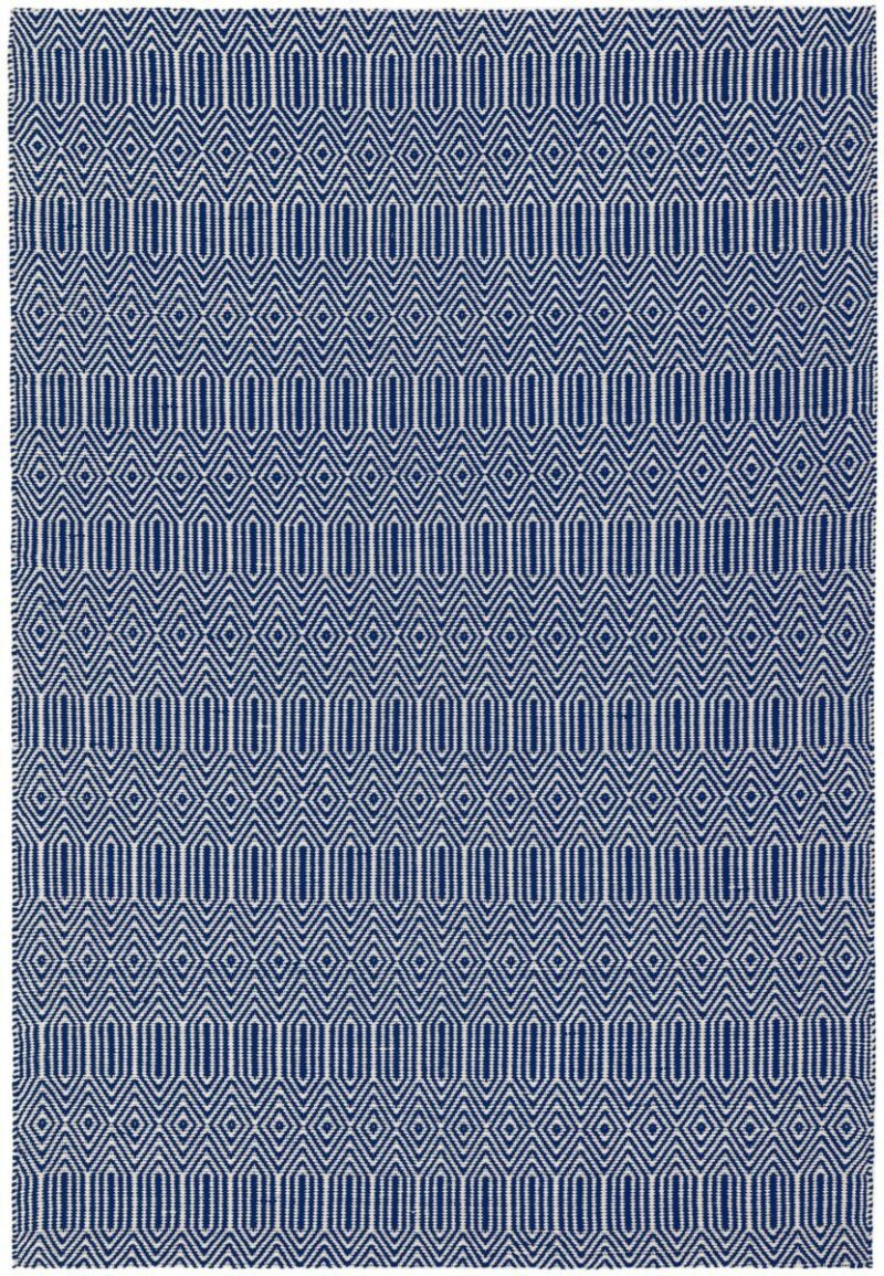 Covor albastru din bumbac lână lucrat manual modern outdoor model geometric Sloan Blue 4 mm 160x230 cm SLOA160230BLUE