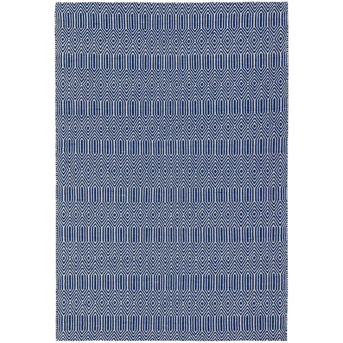 Covor albastru din bumbac lână lucrat manual modern outdoor model geometric Sloan Blue 4 mm 66x200 cm SLOA066200BLUE