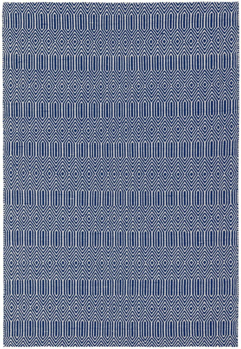 Covor albastru din bumbac lână lucrat manual modern outdoor model geometric Sloan Blue 4 mm 66x200 cm SLOA066200BLUE