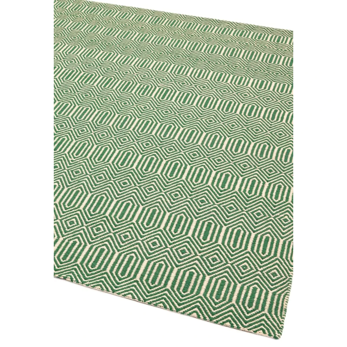 Covor verde din bumbac lână lucrat manual modern outdoor model geometric Sloan Green 4 mm 200x300 cm SLOA200300GREE