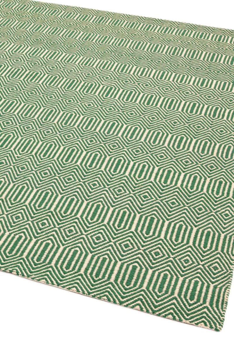 Covor verde din bumbac lână lucrat manual modern outdoor model geometric Sloan Green 4 mm 200x300 cm SLOA200300GREE - imagine 3