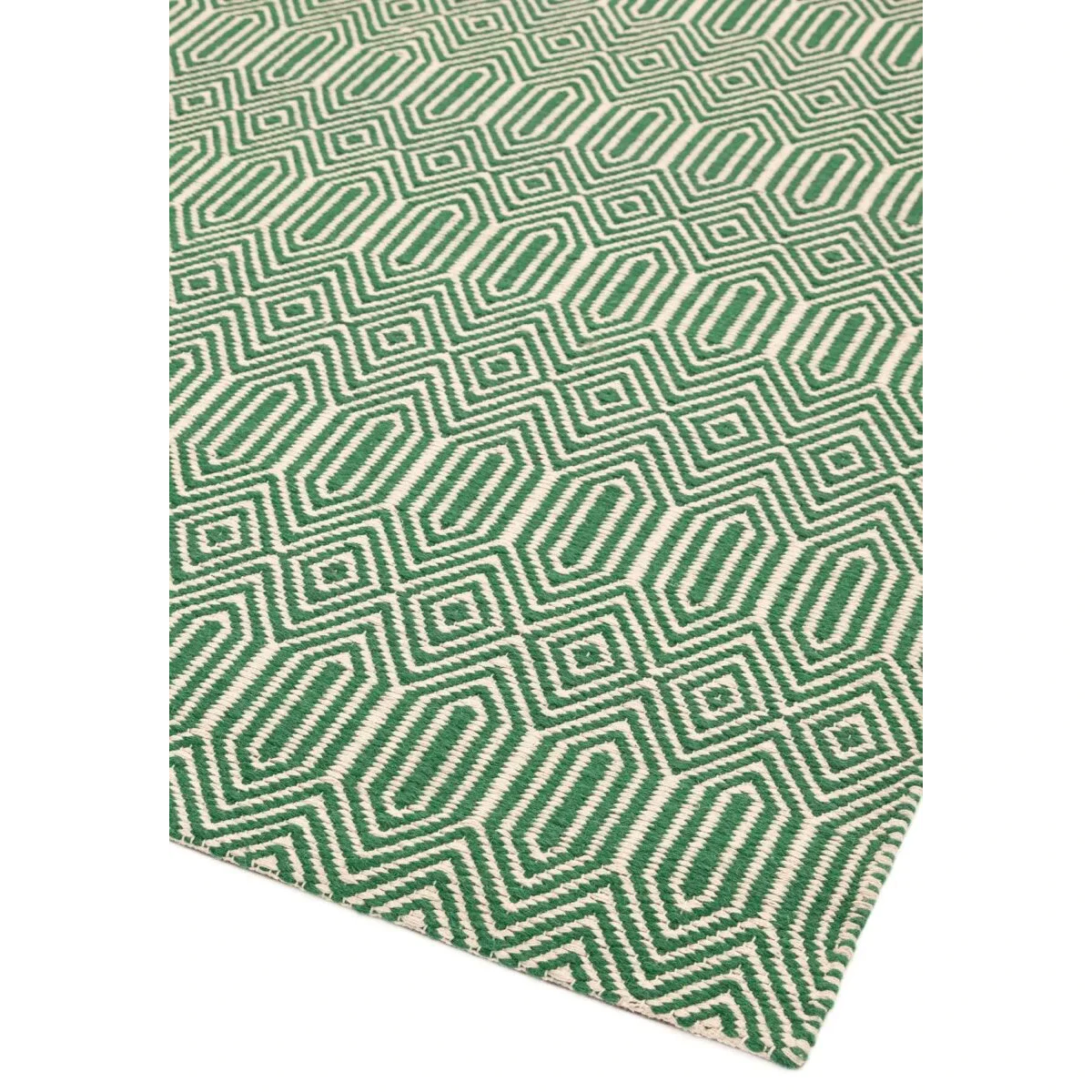 Covor verde din bumbac lână lucrat manual modern outdoor model geometric Sloan Green 4 mm 200x300 cm SLOA200300GREE