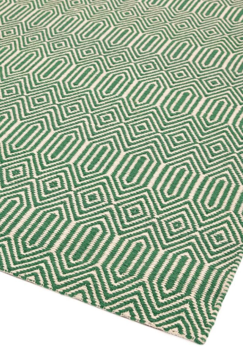 Covor verde din bumbac lână lucrat manual modern outdoor model geometric Sloan Green 4 mm 200x300 cm SLOA200300GREE - imagine 4