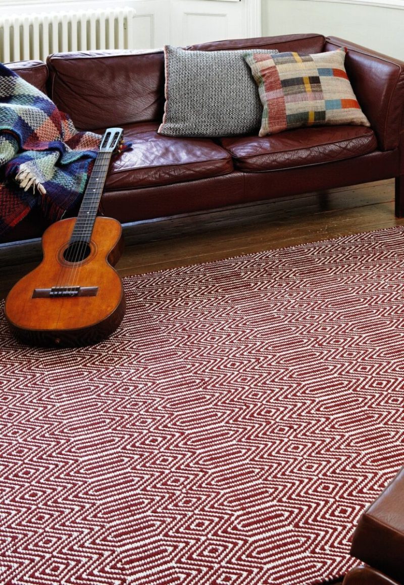 Covor din bumbac lana lucrat manual modern outdoor model geometric Sloan Marsala 4 mm 120x170 cm SLOA120170MARS - imagine 3