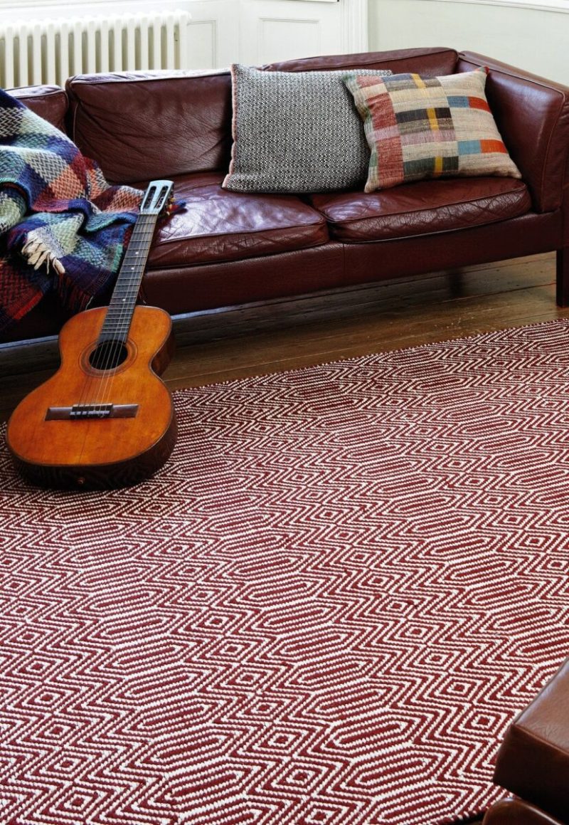 Covor din bumbac lână lucrat manual modern outdoor model geometric Sloan Marsala 4 mm 66x200 cm SLOA066200MARS - imagine 3