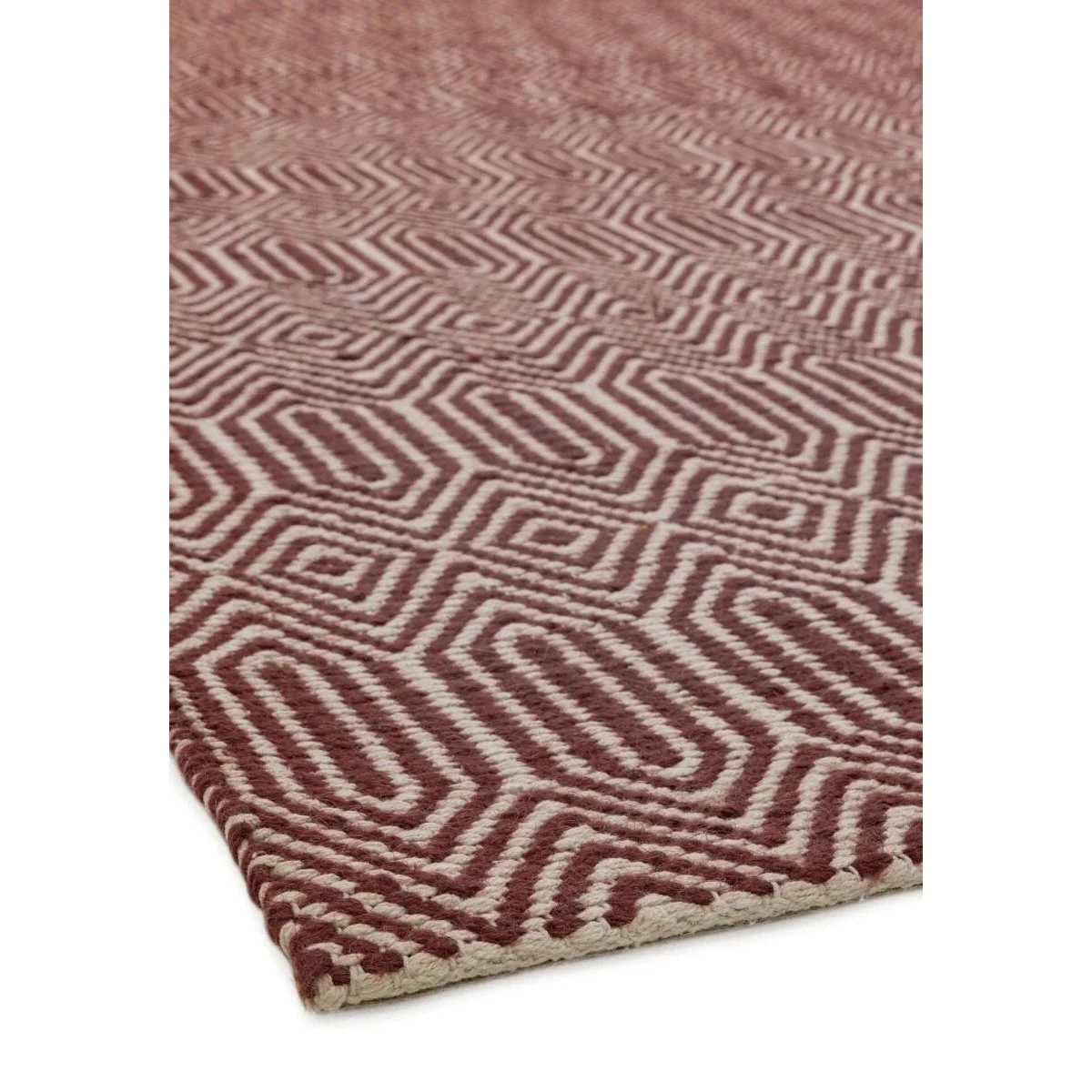 Covor din bumbac lână lucrat manual modern outdoor model geometric Sloan Marsala 4 mm 200x300 cm SLOA200300MARS