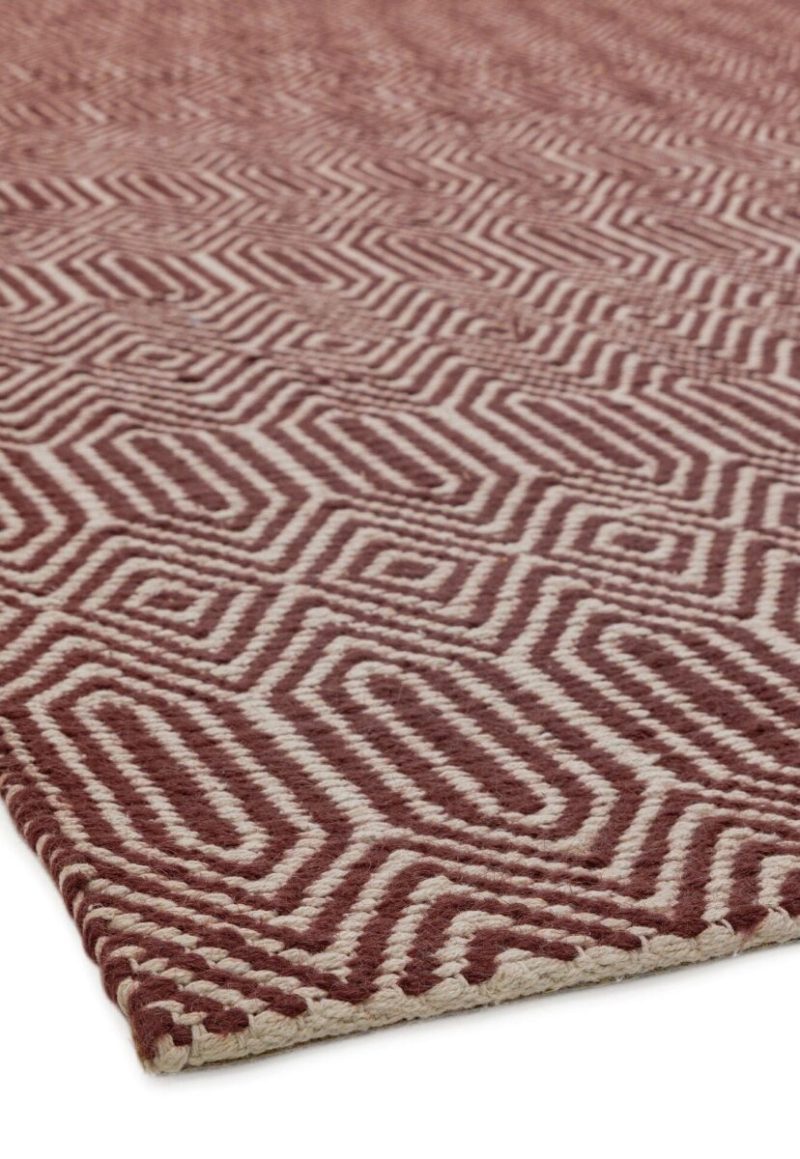 Covor din bumbac lână lucrat manual modern outdoor model geometric Sloan Marsala 4 mm 66x200 cm SLOA066200MARS - imagine 5