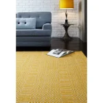 Covor mustar din bumbac lână lucrat manual modern outdoor model geometric Sloan Mustard 4 mm 160x230 cm SLOA160230MUST