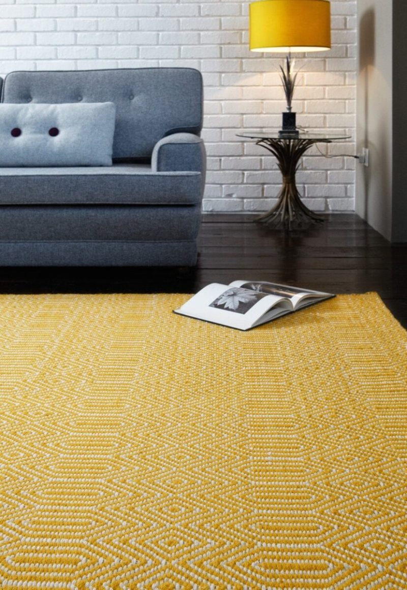 Covor mustar din bumbac lână lucrat manual modern outdoor model geometric Sloan Mustard 4 mm 66x200 cm SLOA066200MUST - imagine 3