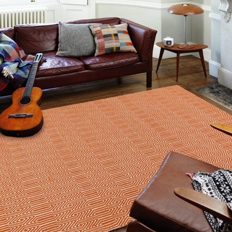 Covor orange din bumbac lână lucrat manual modern outdoor model geometric Sloan Orange 4 mm 200x300 cm SLOA200300ORAN - imagine 3