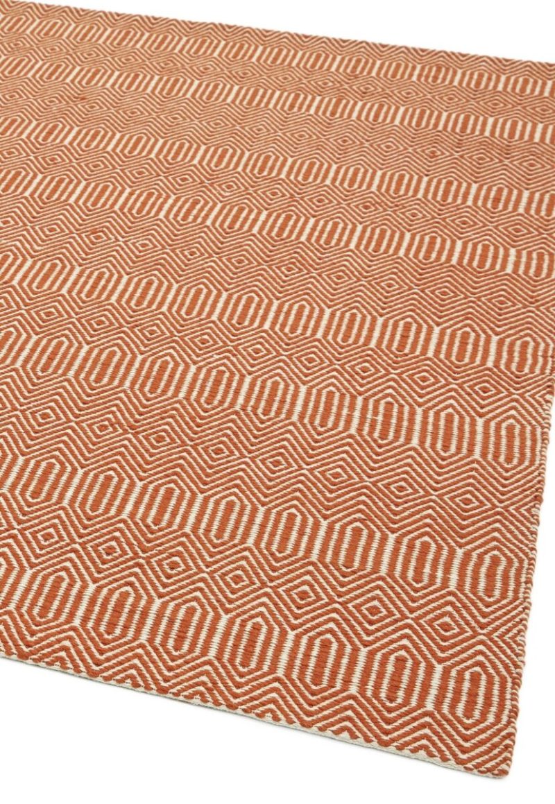 Covor orange din bumbac lână lucrat manual modern outdoor model geometric Sloan Orange 4 mm 200x300 cm SLOA200300ORAN - imagine 4