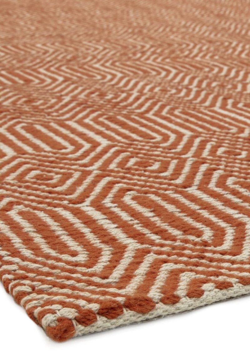 Covor orange din bumbac lână lucrat manual modern outdoor model geometric Sloan Orange 4 mm 200x300 cm SLOA200300ORAN - imagine 5